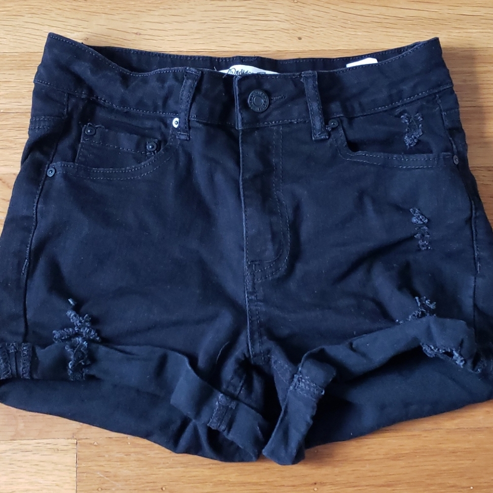 High-Rise Black Distressed Jean Shorts